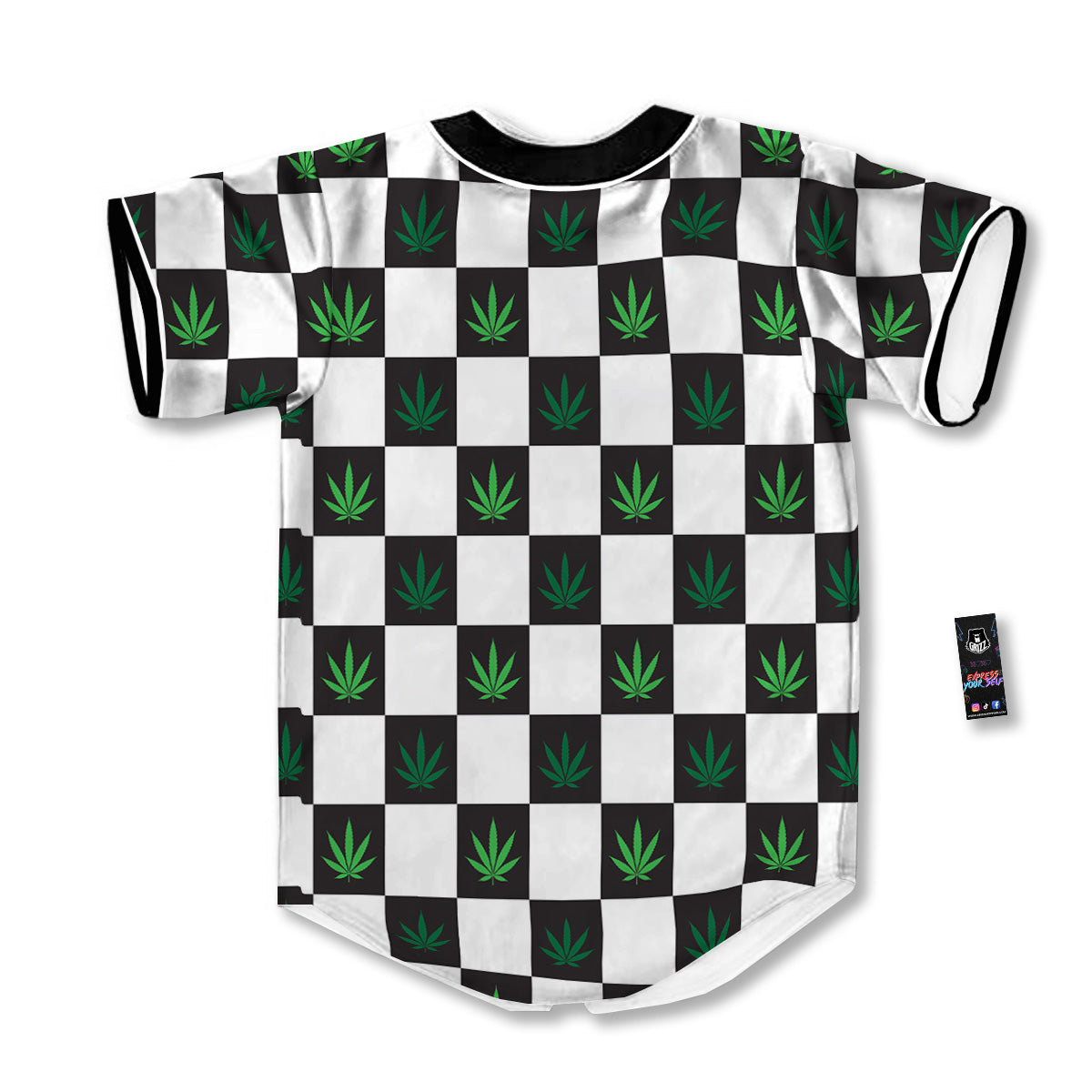 Checked Green Weed Print Pattern Baseball Jersey-grizzshop