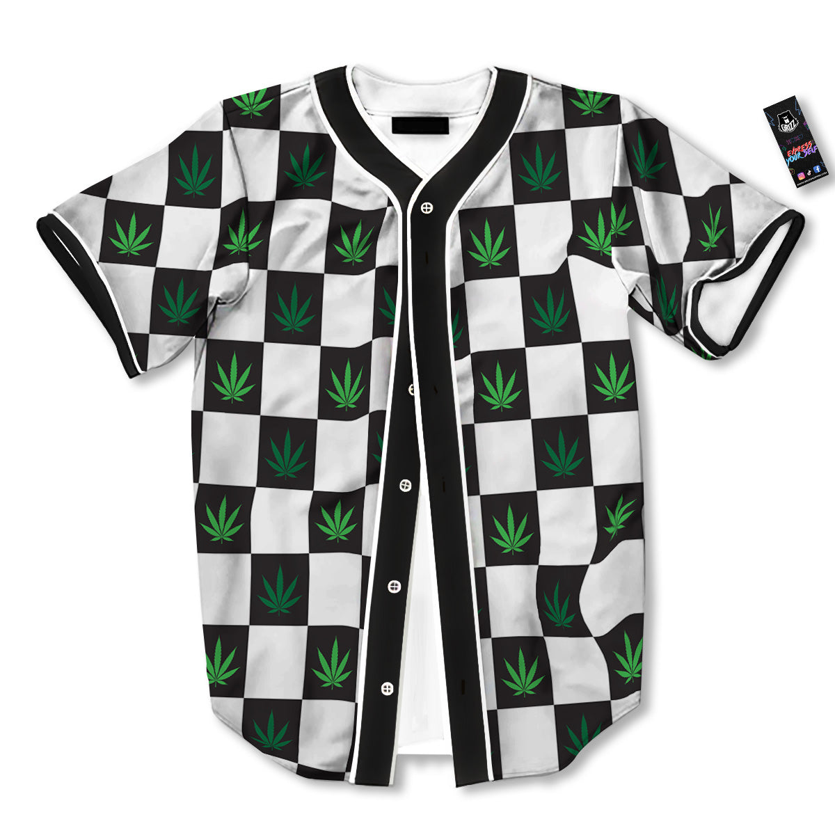 Checked Green Weed Print Pattern Baseball Jersey-grizzshop