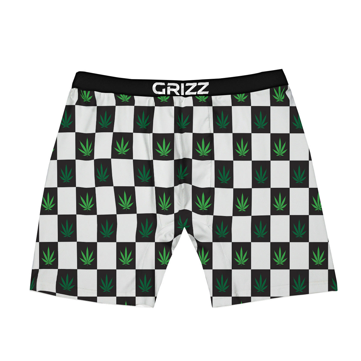 Checked Green Weed Print Pattern Boxer Briefs-grizzshop