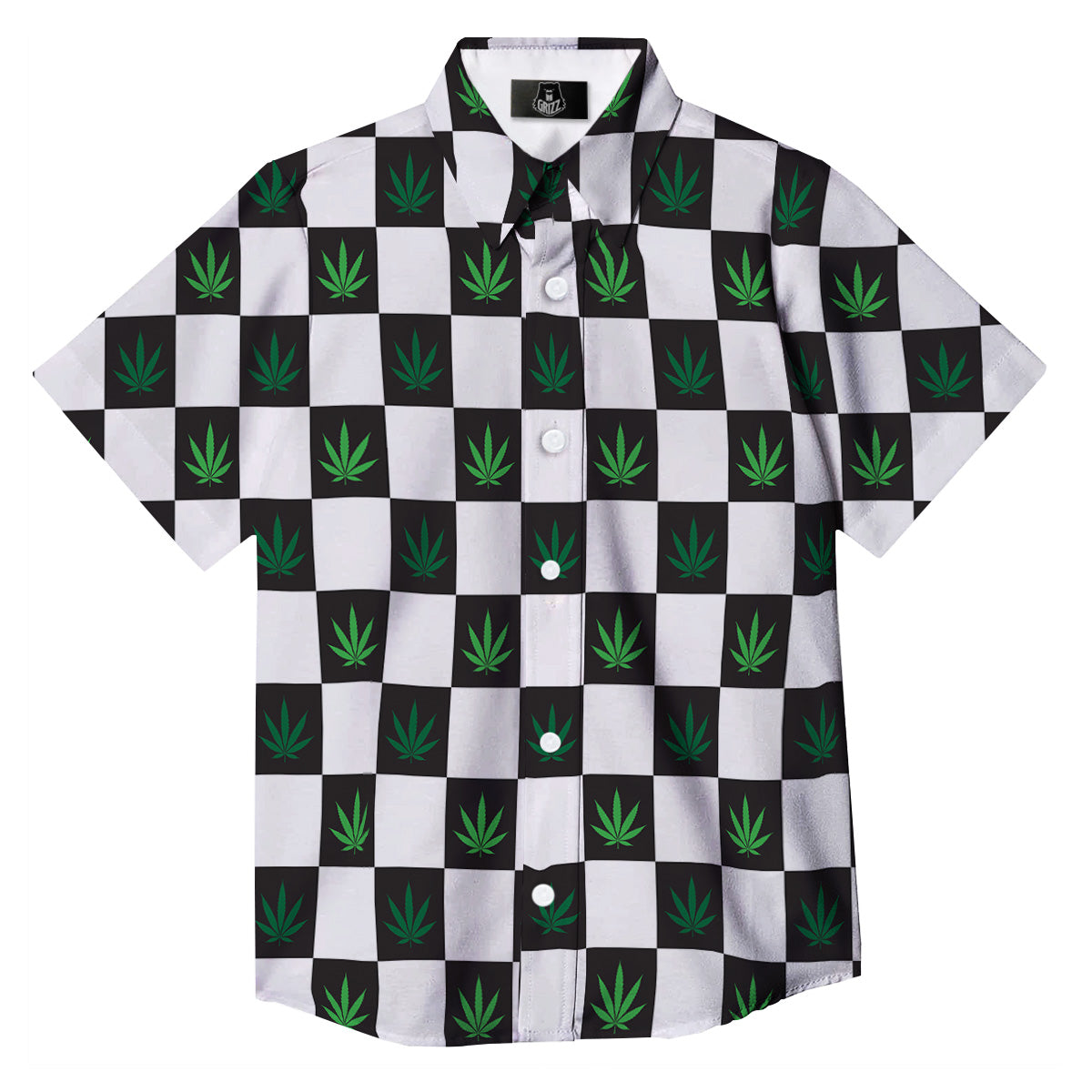 Checked Green Weed Print Pattern Button Up Shirt-grizzshop