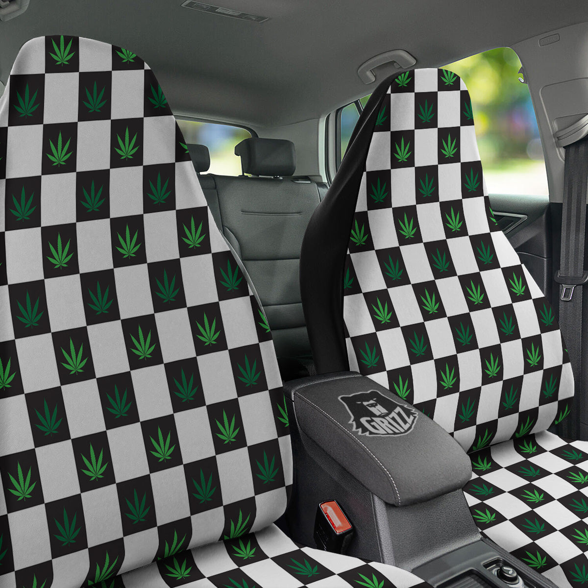 Checked Green Weed Print Pattern Car Seat Covers-grizzshop