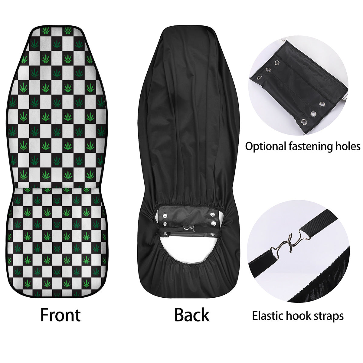 Checked Green Weed Print Pattern Car Seat Covers-grizzshop