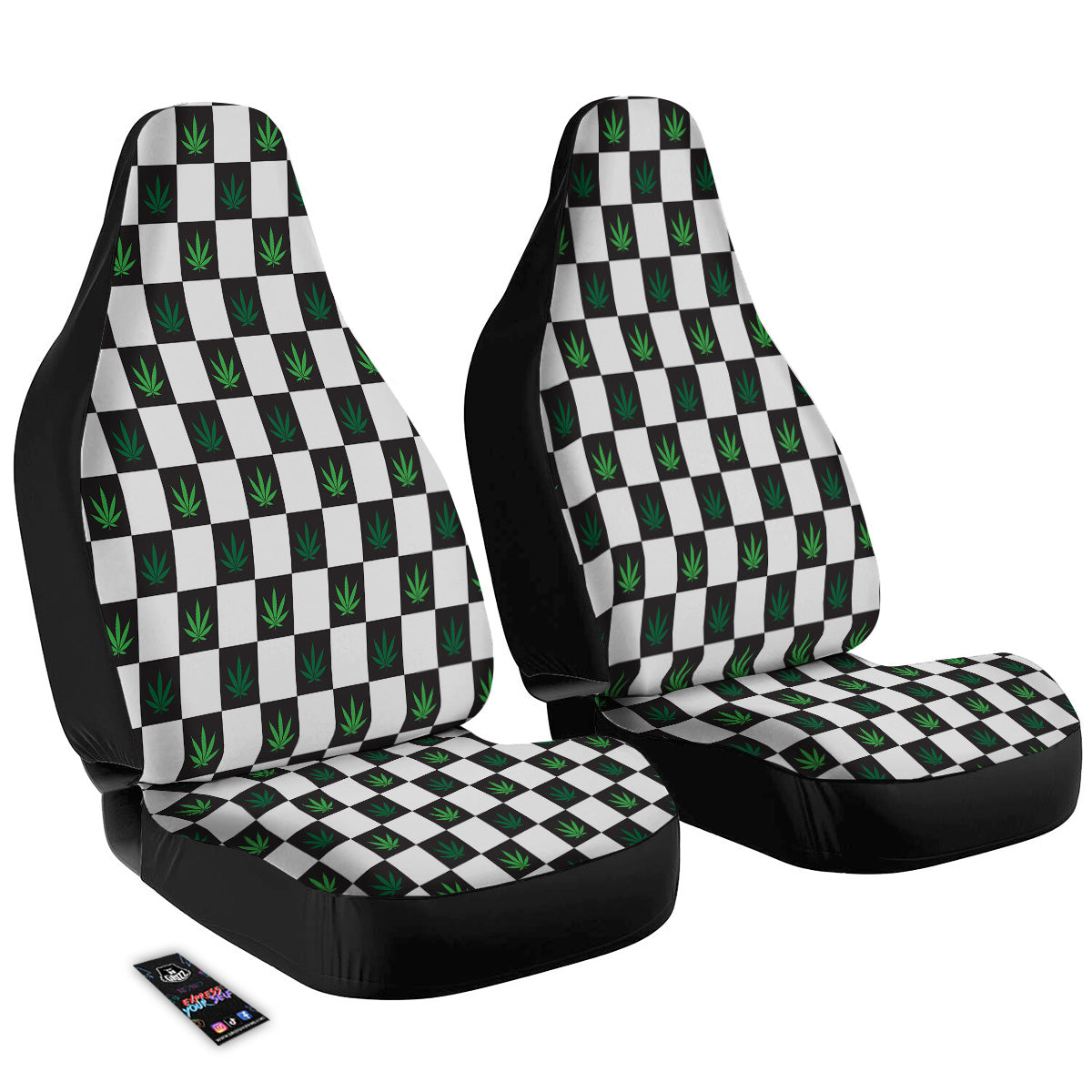 Checked Green Weed Print Pattern Car Seat Covers-grizzshop