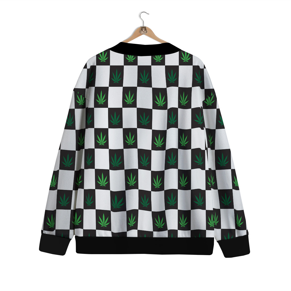 Checked Green Weed Print Pattern Cardigan-grizzshop