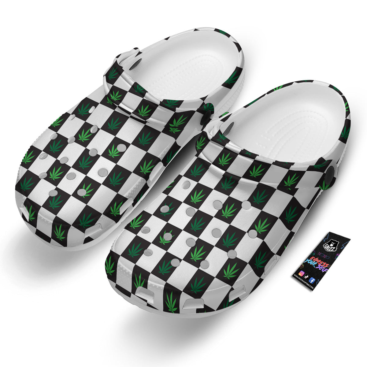Checked Green Weed Print Pattern Clog-grizzshop