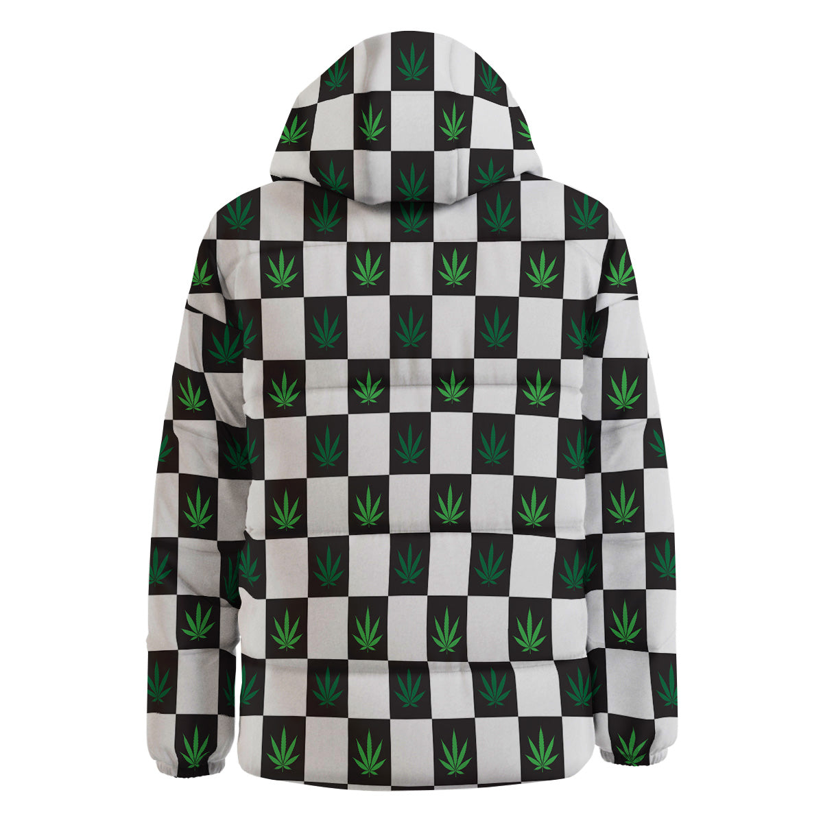 Checked Green Weed Print Pattern Down Jacket-grizzshop