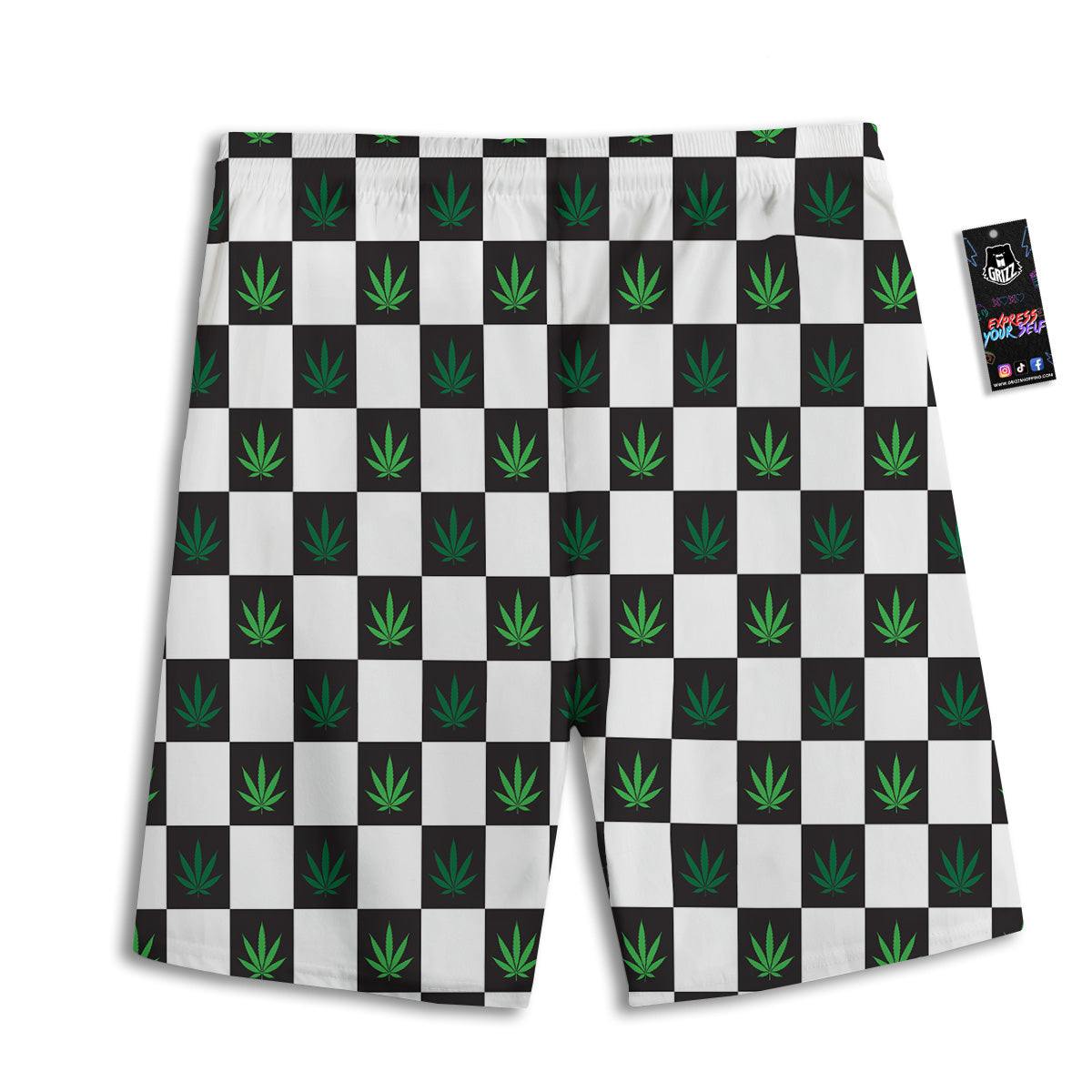 Checked Green Weed Print Pattern Men's Athletic Shorts