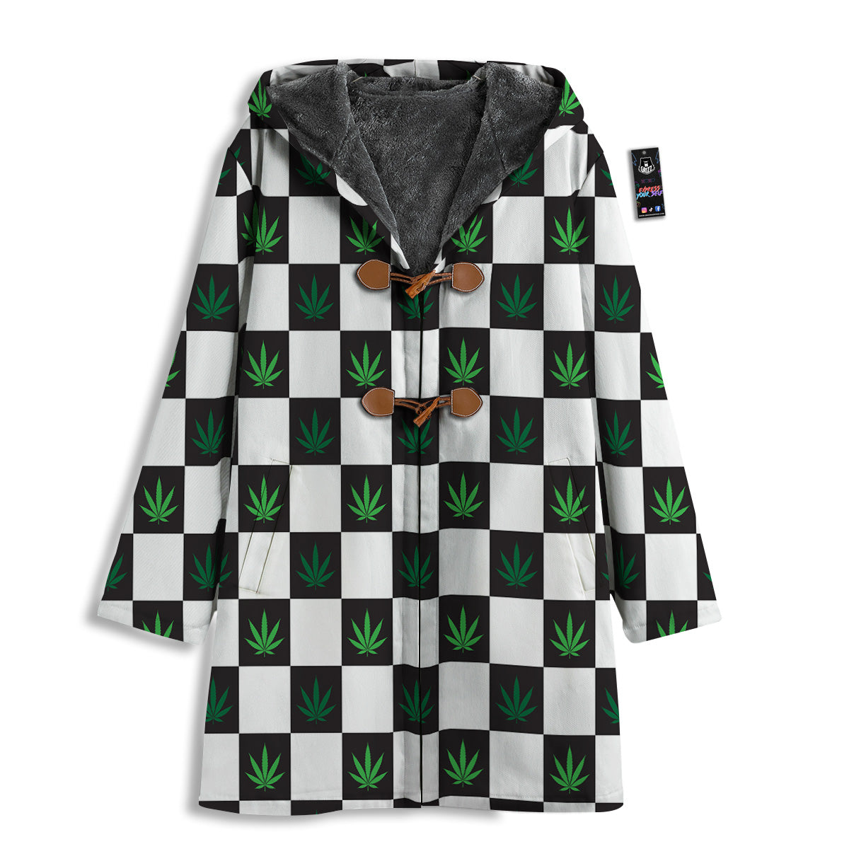 Checked Green Weed Print Pattern Men's Windbreaker Jacket-grizzshop