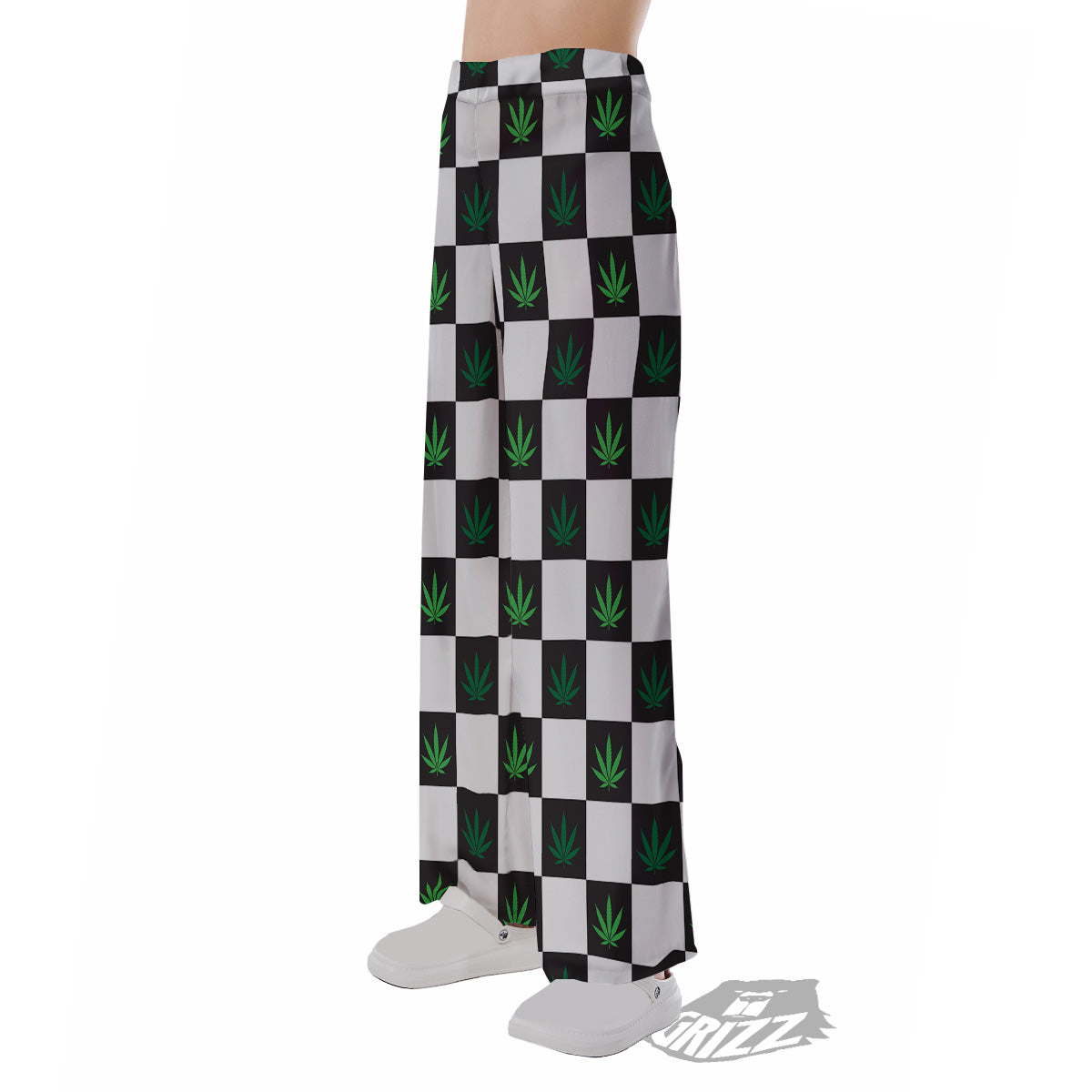 Checked Green Weed Print Pattern Pajama Pants-grizzshop