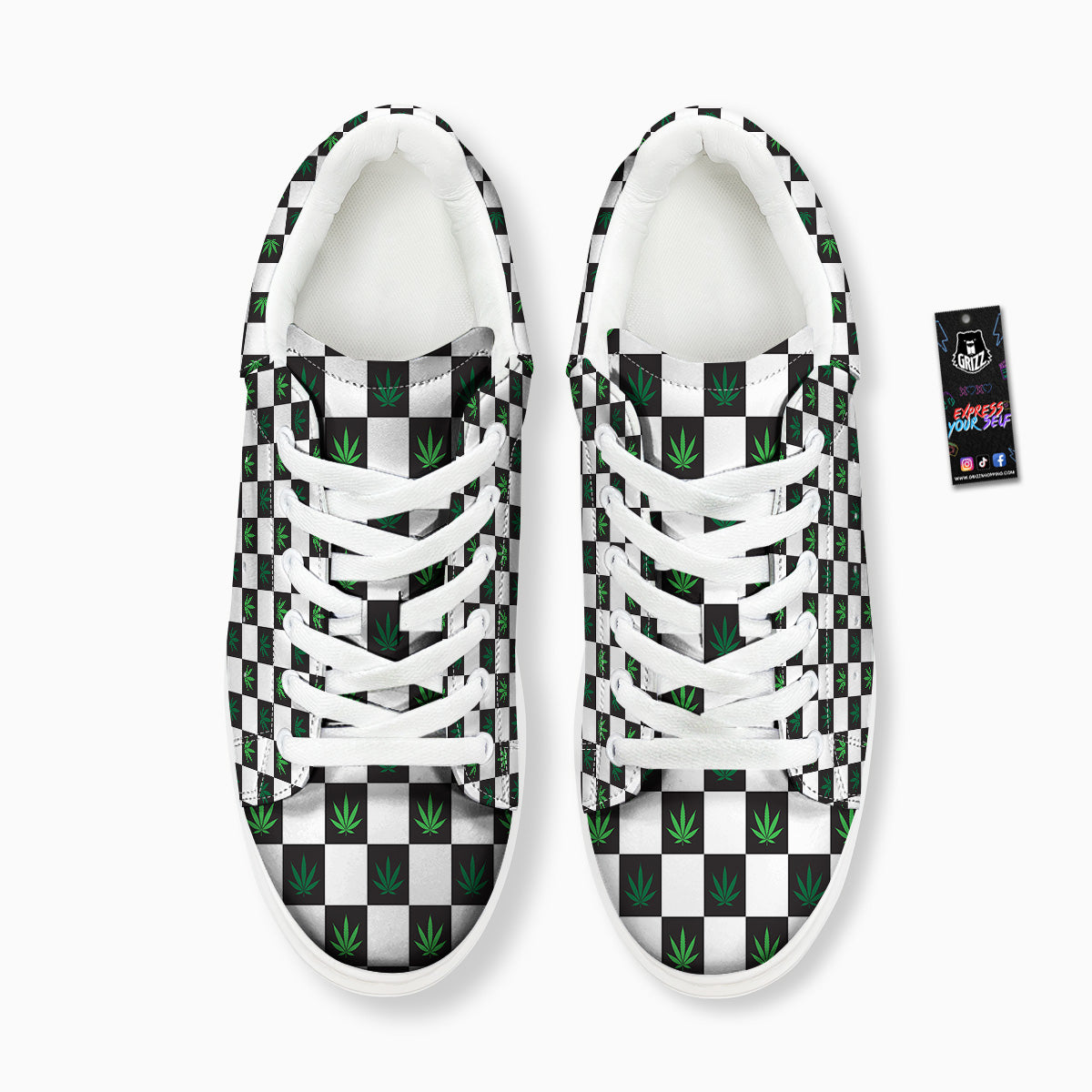 Checked Green Weed Print Pattern Platform Shoes-grizzshop