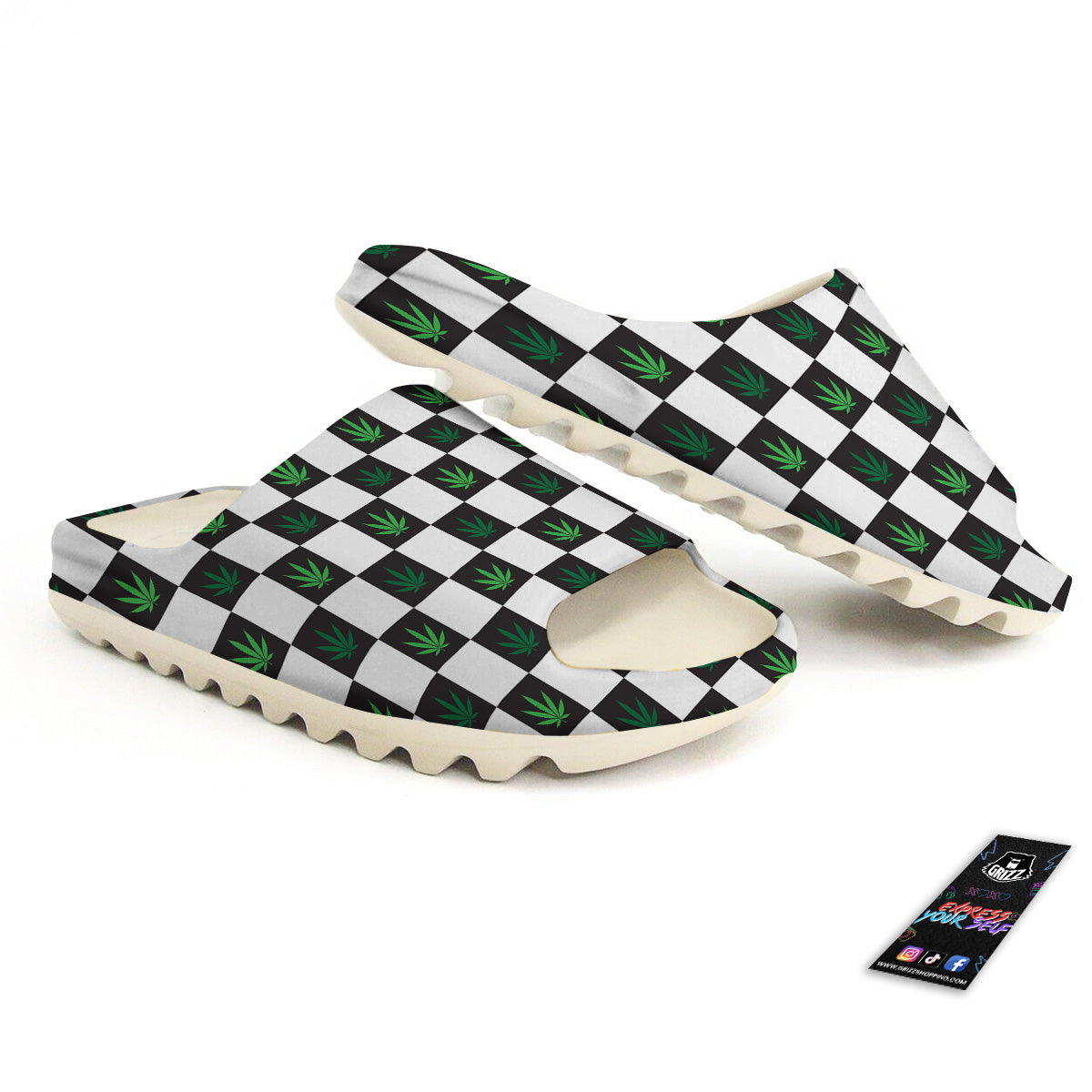 Checked Green Weed Print Pattern Sandals-grizzshop