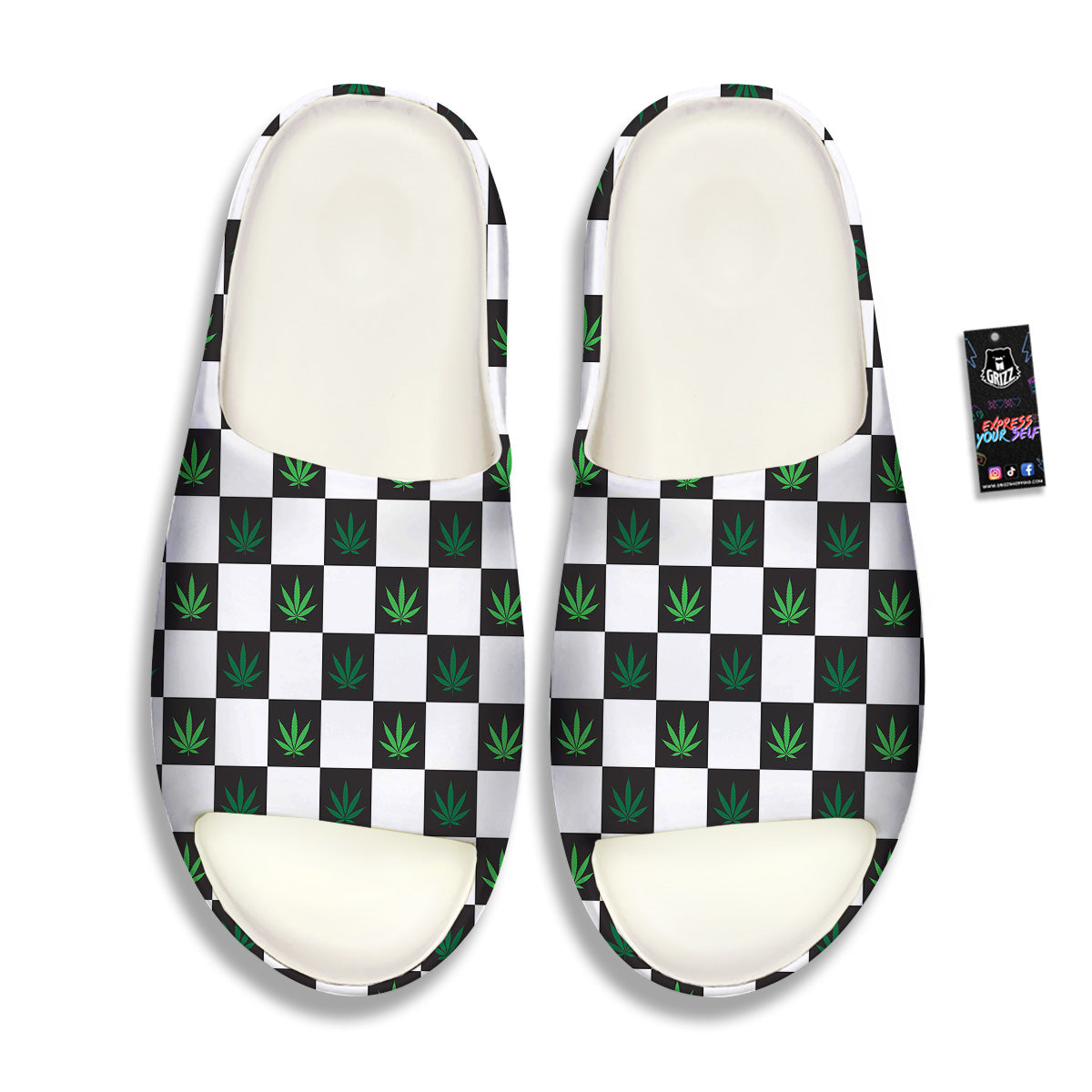 Checked Green Weed Print Pattern Sandals-grizzshop