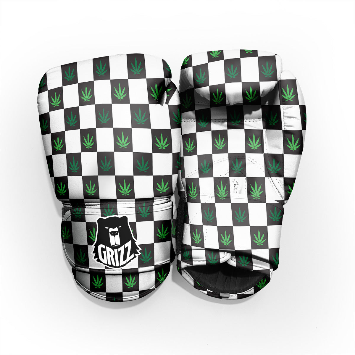 Checked Green Weed Print Pattern Pro Boxing Glove