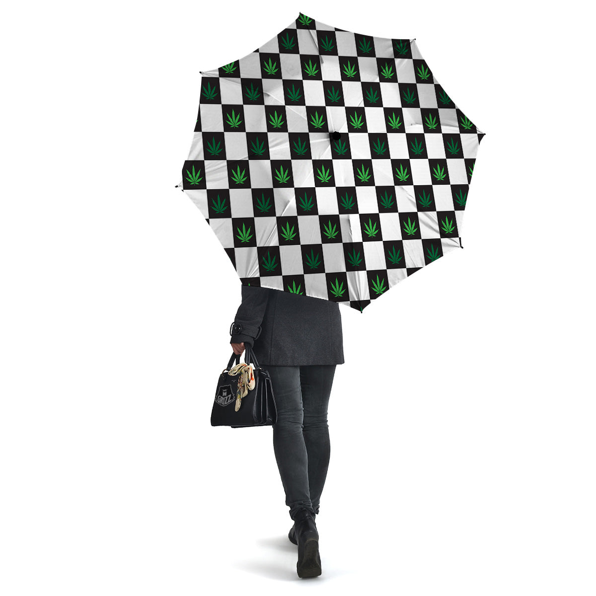 Checked Green Weed Print Pattern Umbrella-grizzshop