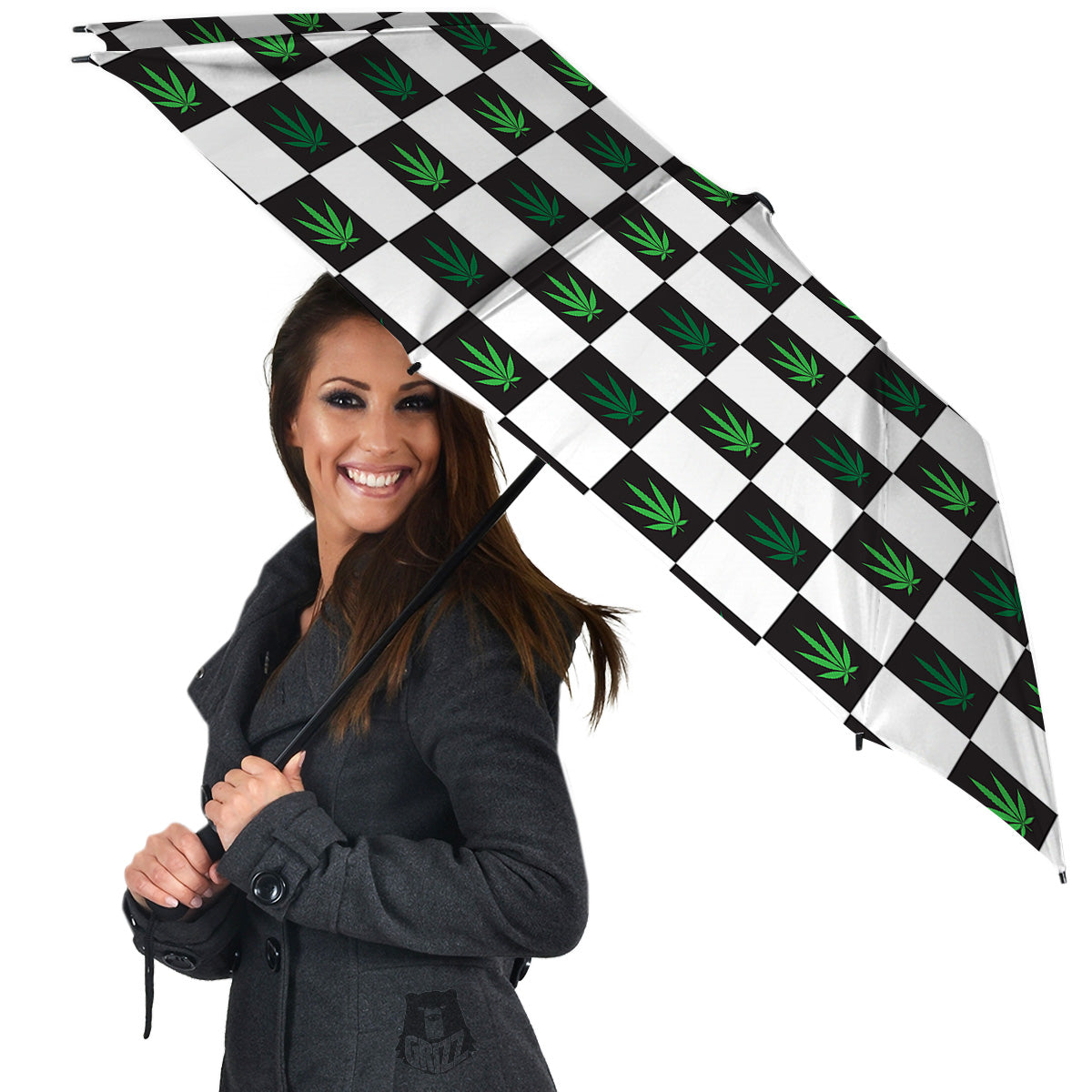 Checked Green Weed Print Pattern Umbrella-grizzshop