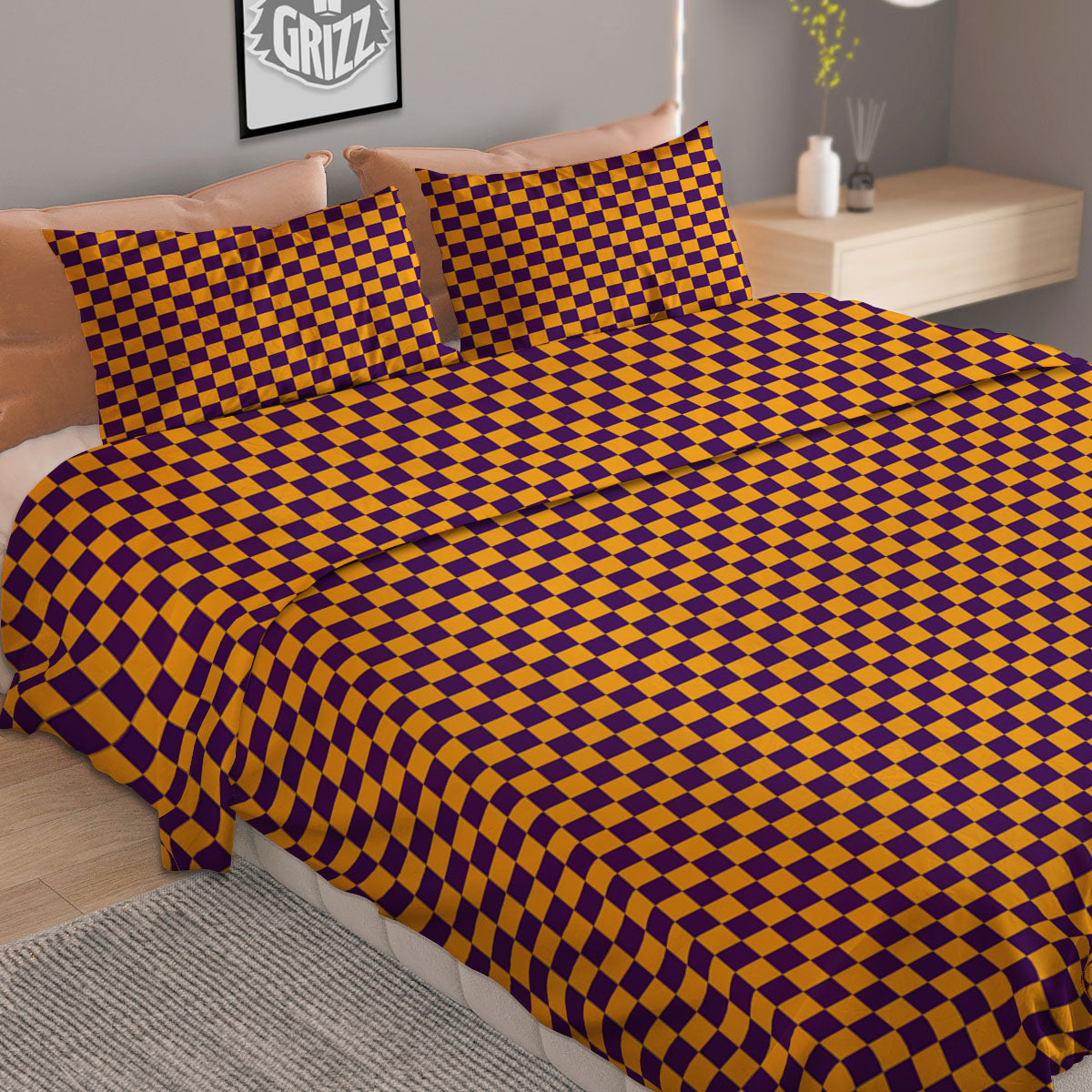 Checked Halloween Print Pattern Duvet Cover Bedding Set