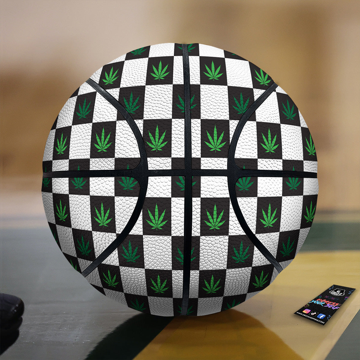 Checked Green Weed Print Pattern Basketball