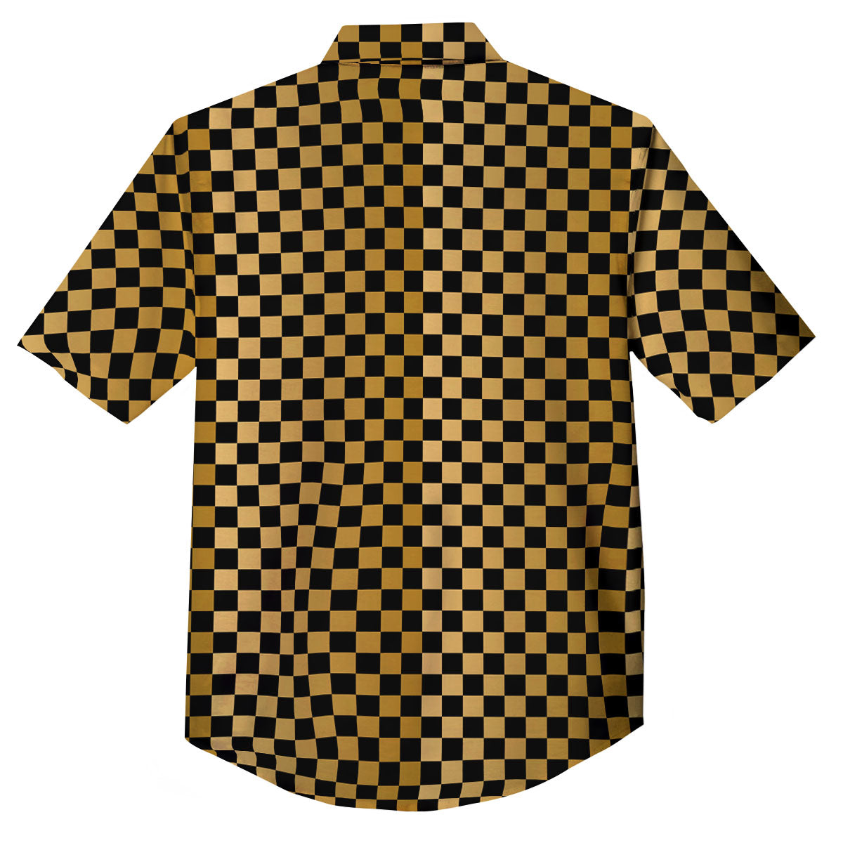 Checkered Black And Gold Print Pattern Button Up Shirt-grizzshop
