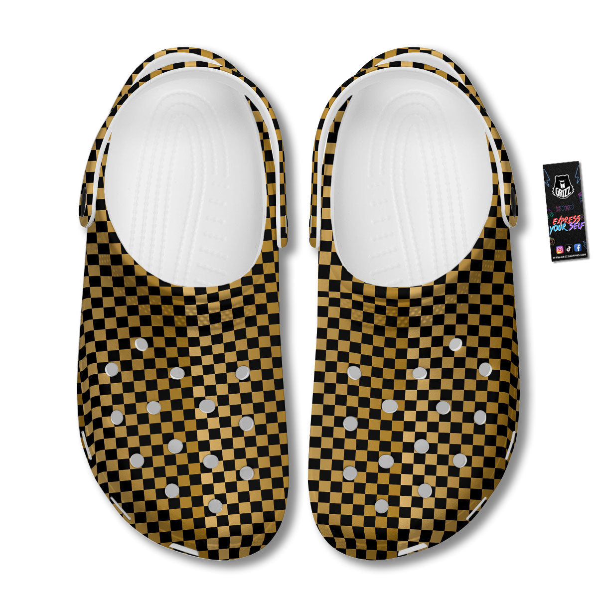 Checkered Black And Gold Print Pattern Clog-grizzshop