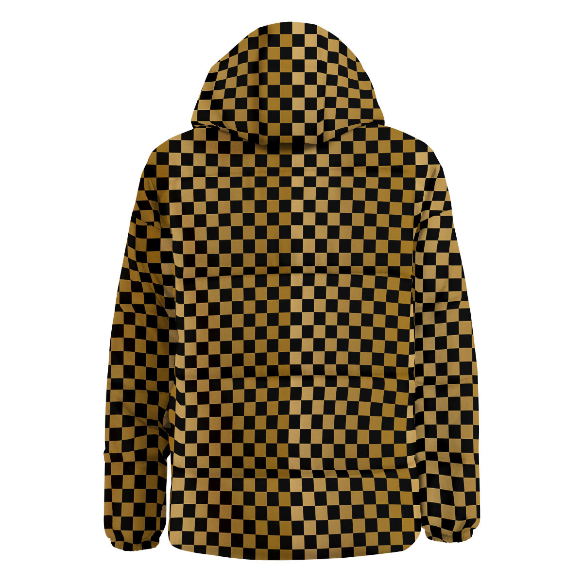 Checkered Black And Gold Print Pattern Down Jacket-grizzshop