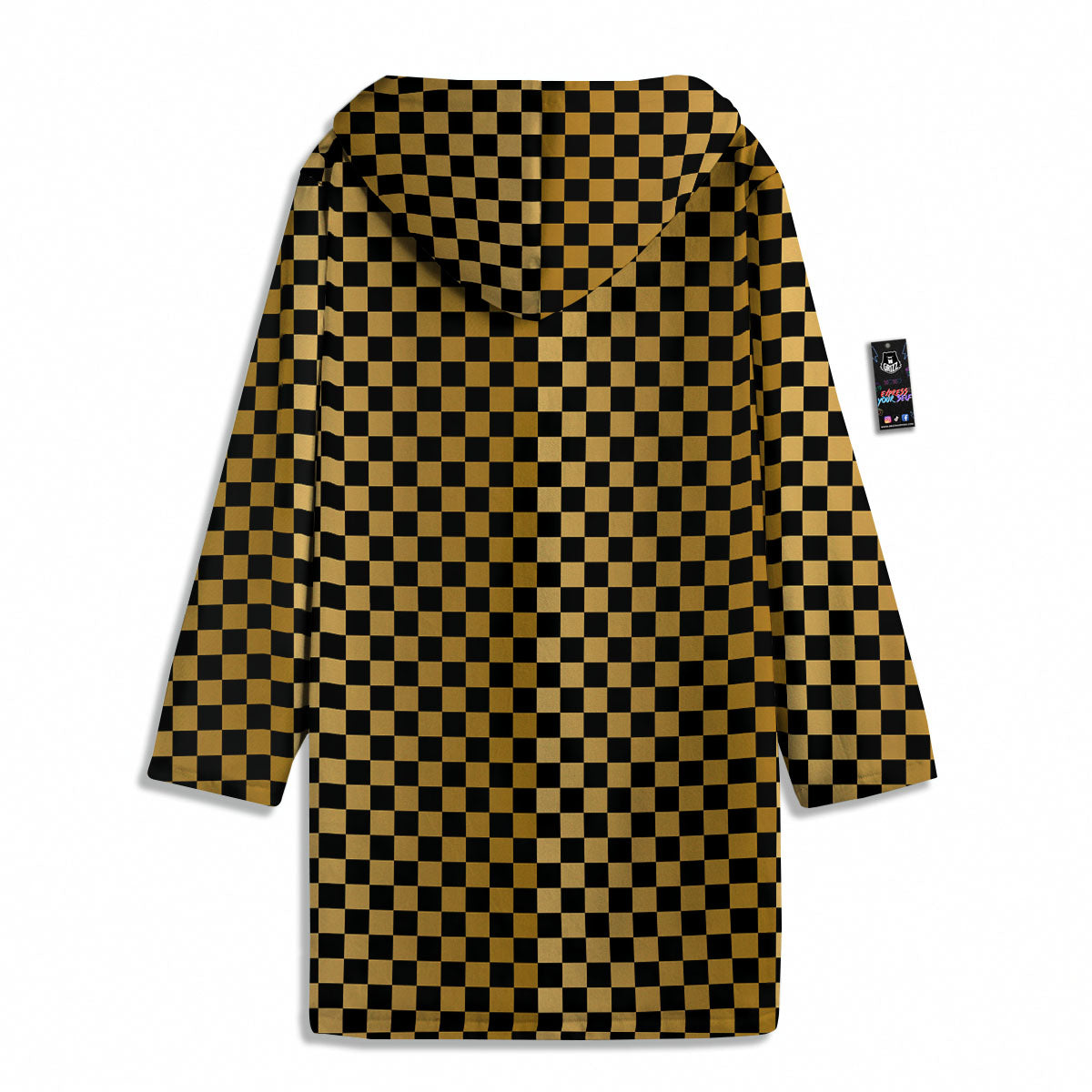 Checkered Black And Gold Print Pattern Men's Windbreaker Jacket-grizzshop