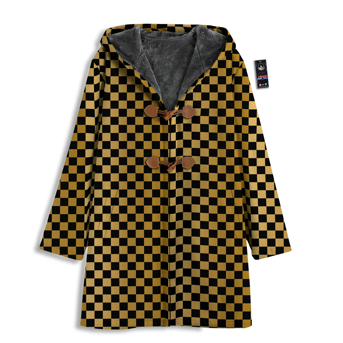 Checkered Black And Gold Print Pattern Men's Windbreaker Jacket-grizzshop