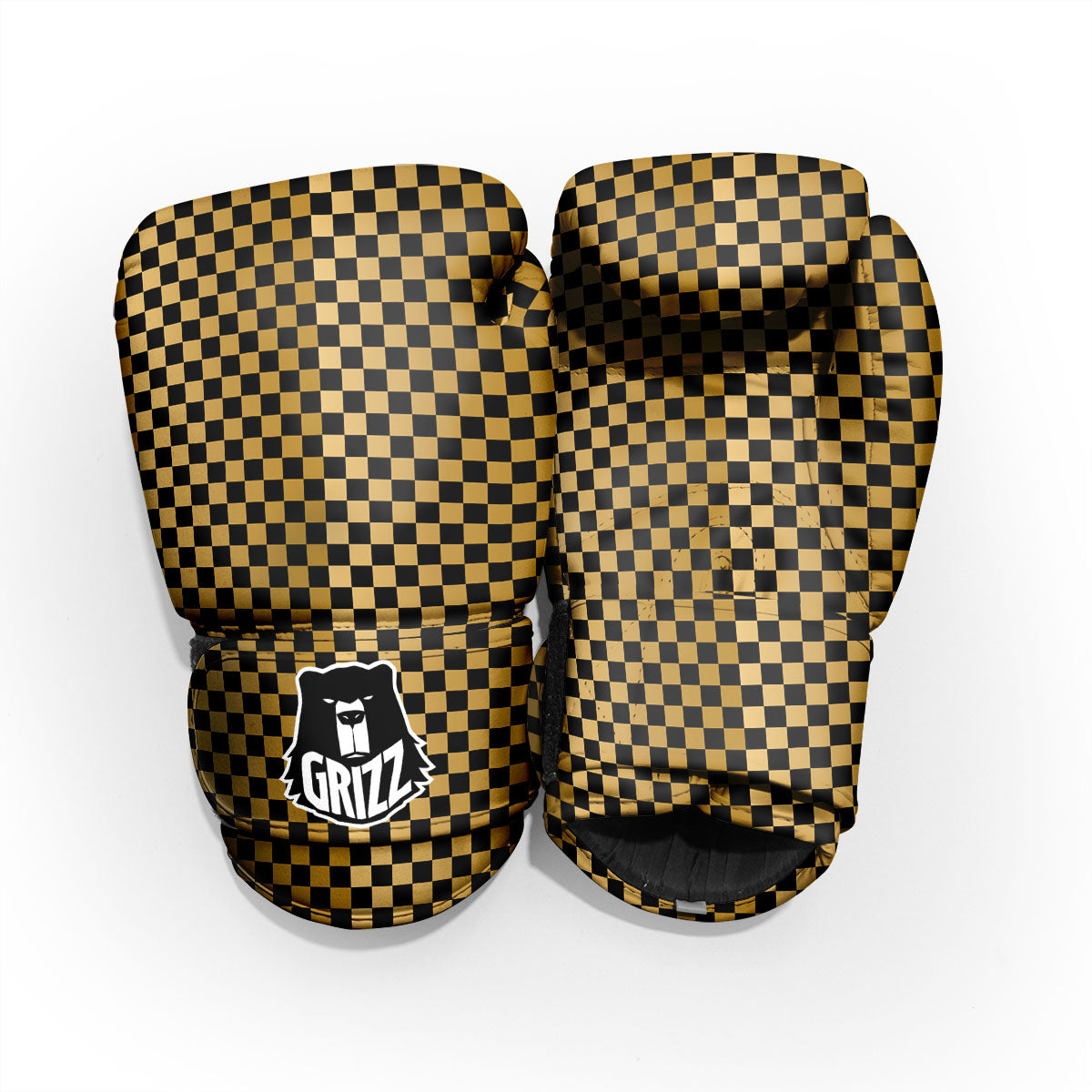 Checkered Black And Gold Print Pattern Pro Boxing Glove