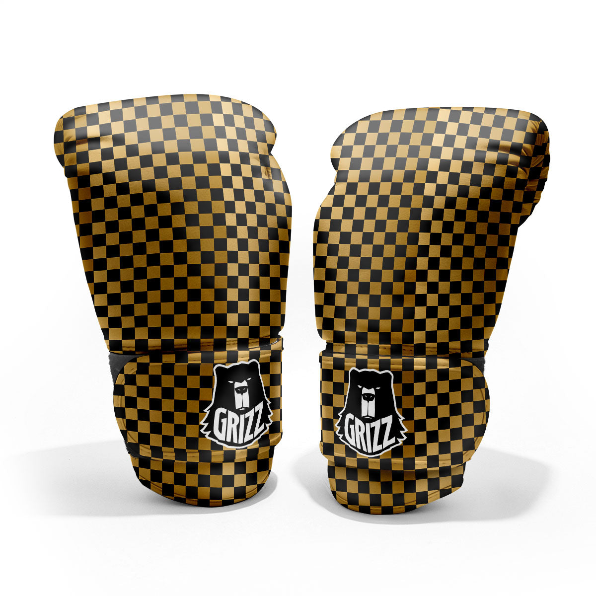 Checkered Black And Gold Print Pattern Pro Boxing Glove