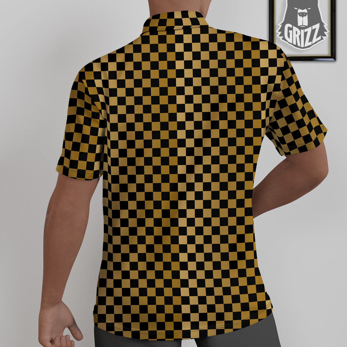 Checkered Black And Gold Print Pattern Untucked Shirts-grizzshop