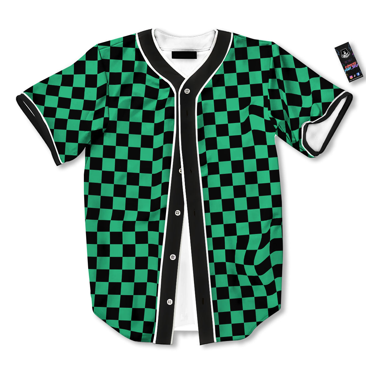 Checkered Black And Green Print Pattern Baseball Jersey-grizzshop