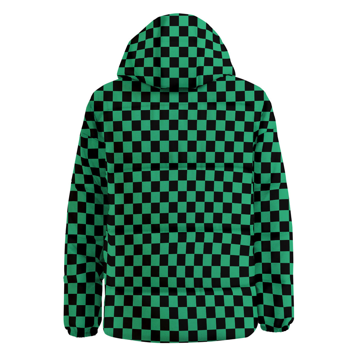 Checkered Black And Green Print Pattern Down Jacket-grizzshop