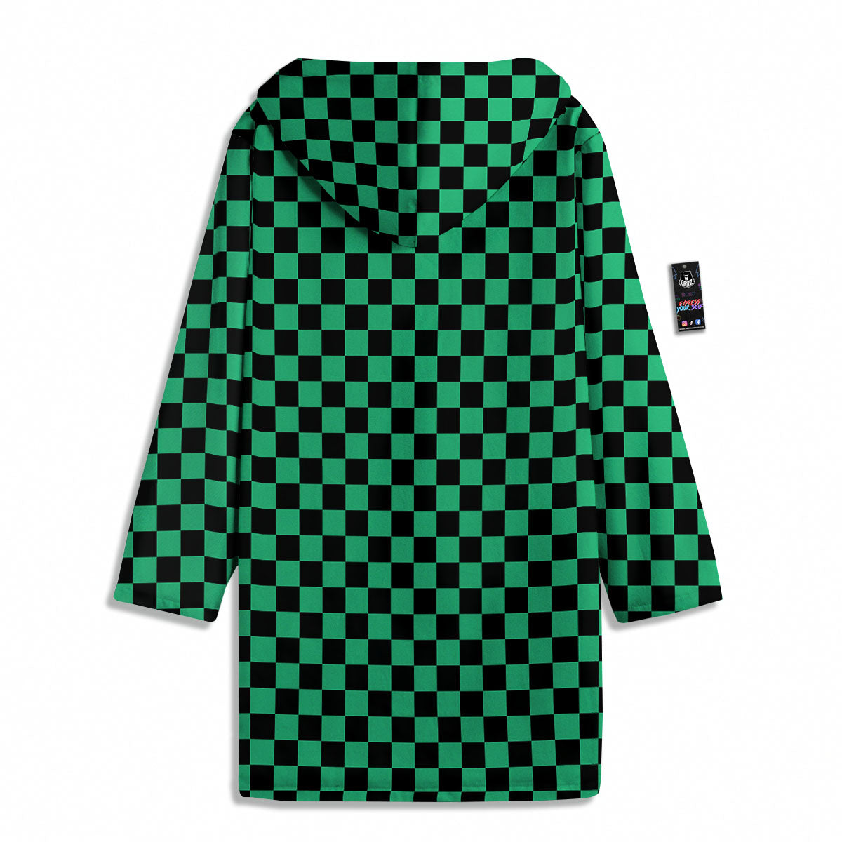Checkered Black And Green Print Pattern Men's Windbreaker Jacket-grizzshop