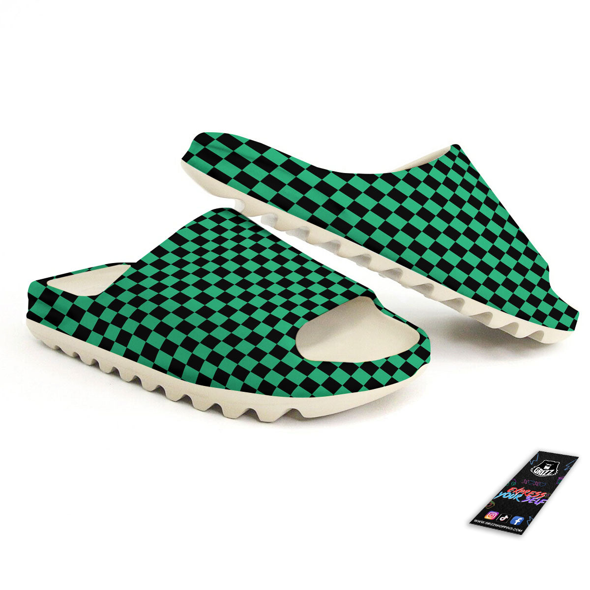 Checkered Black And Green Print Pattern Sandals-grizzshop