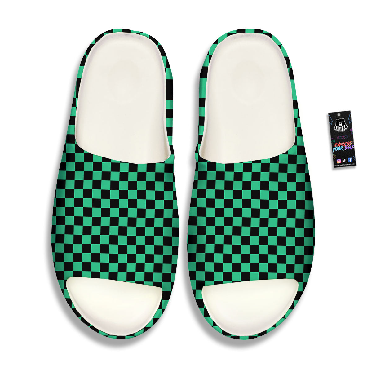 Checkered Black And Green Print Pattern Sandals-grizzshop