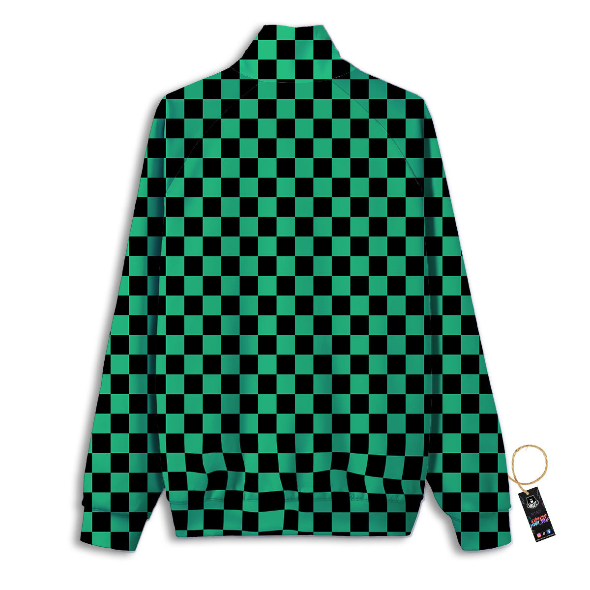 Checkered Black And Green Print Pattern Track Jacket-grizzshop