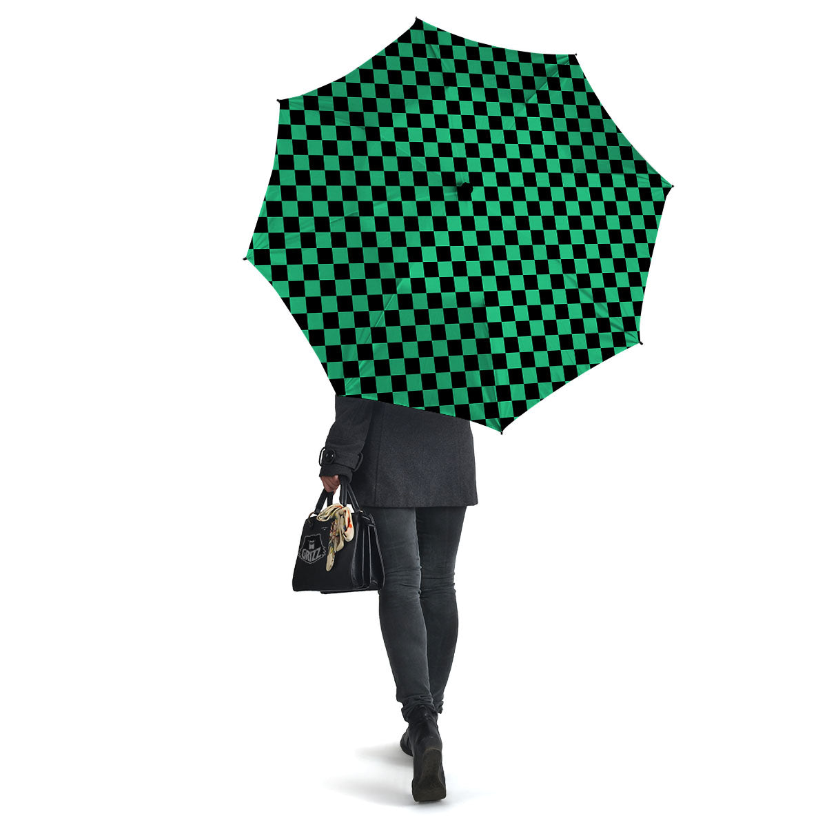 Checkered Black And Green Print Pattern Umbrella-grizzshop