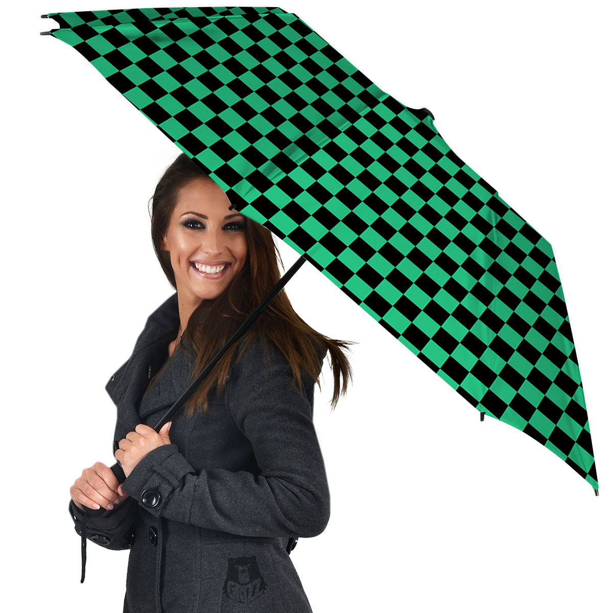 Checkered Black And Green Print Pattern Umbrella-grizzshop