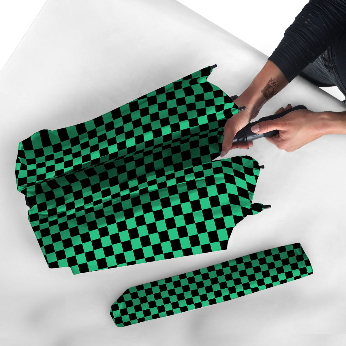 Checkered Black And Green Print Pattern Umbrella-grizzshop