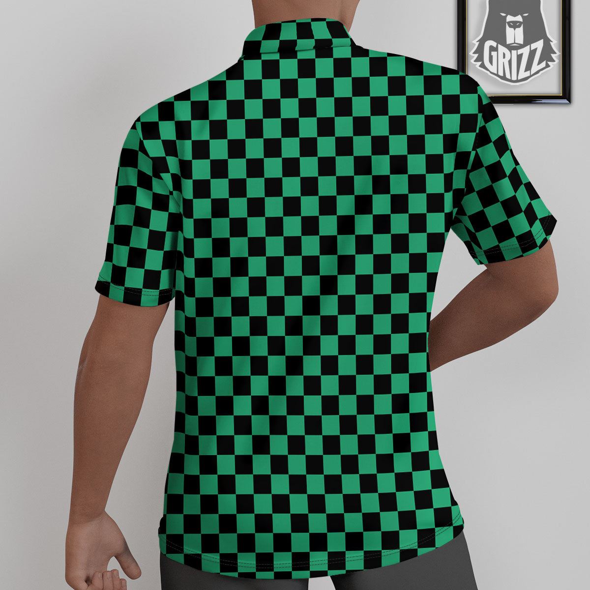 Checkered Black And Green Print Pattern Untucked Shirts-grizzshop