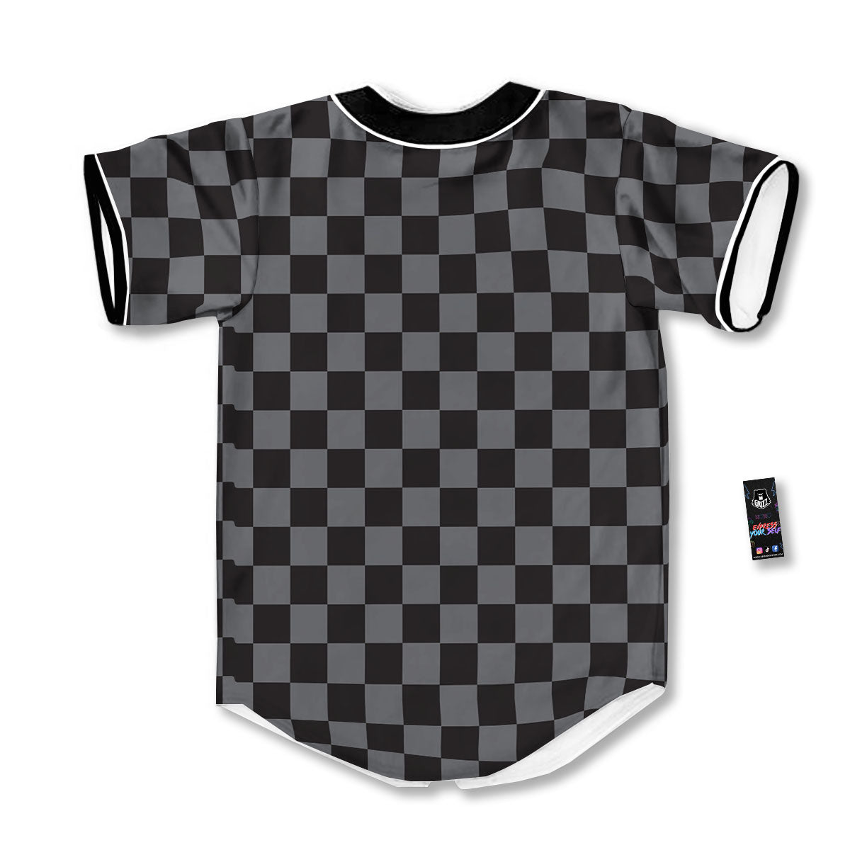 Checkered Black And Grey Print Pattern Baseball Jersey-grizzshop