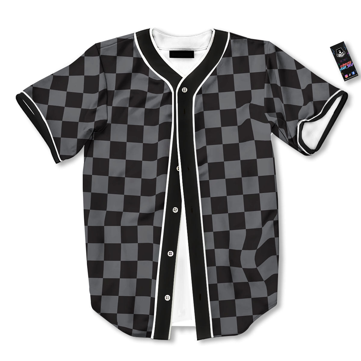 Checkered Black And Grey Print Pattern Baseball Jersey-grizzshop