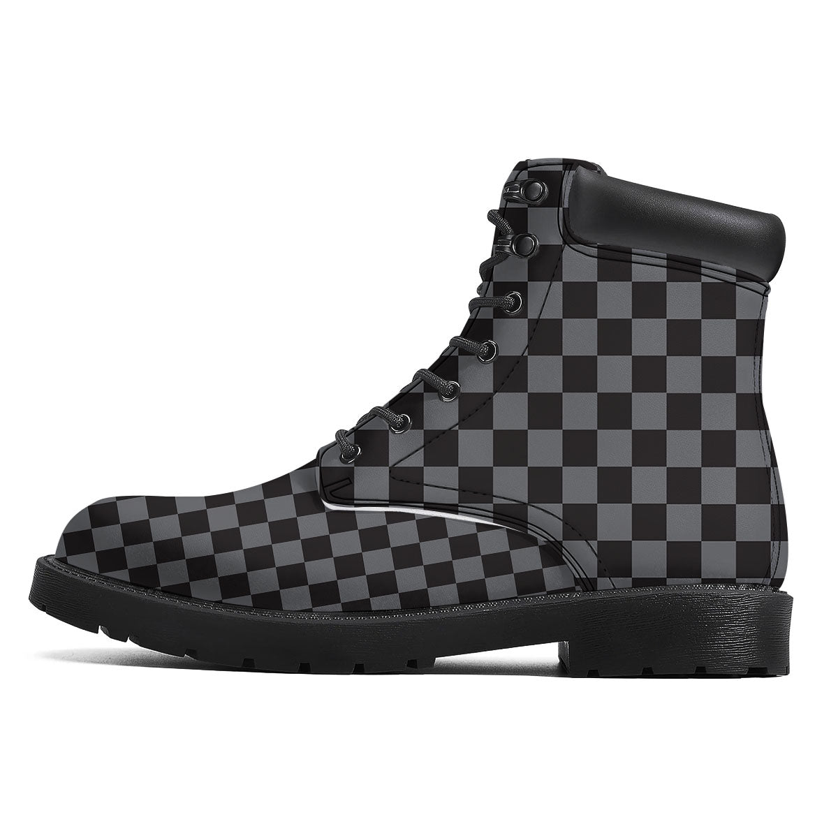Checkered Black And Grey Print Pattern Boots-grizzshop