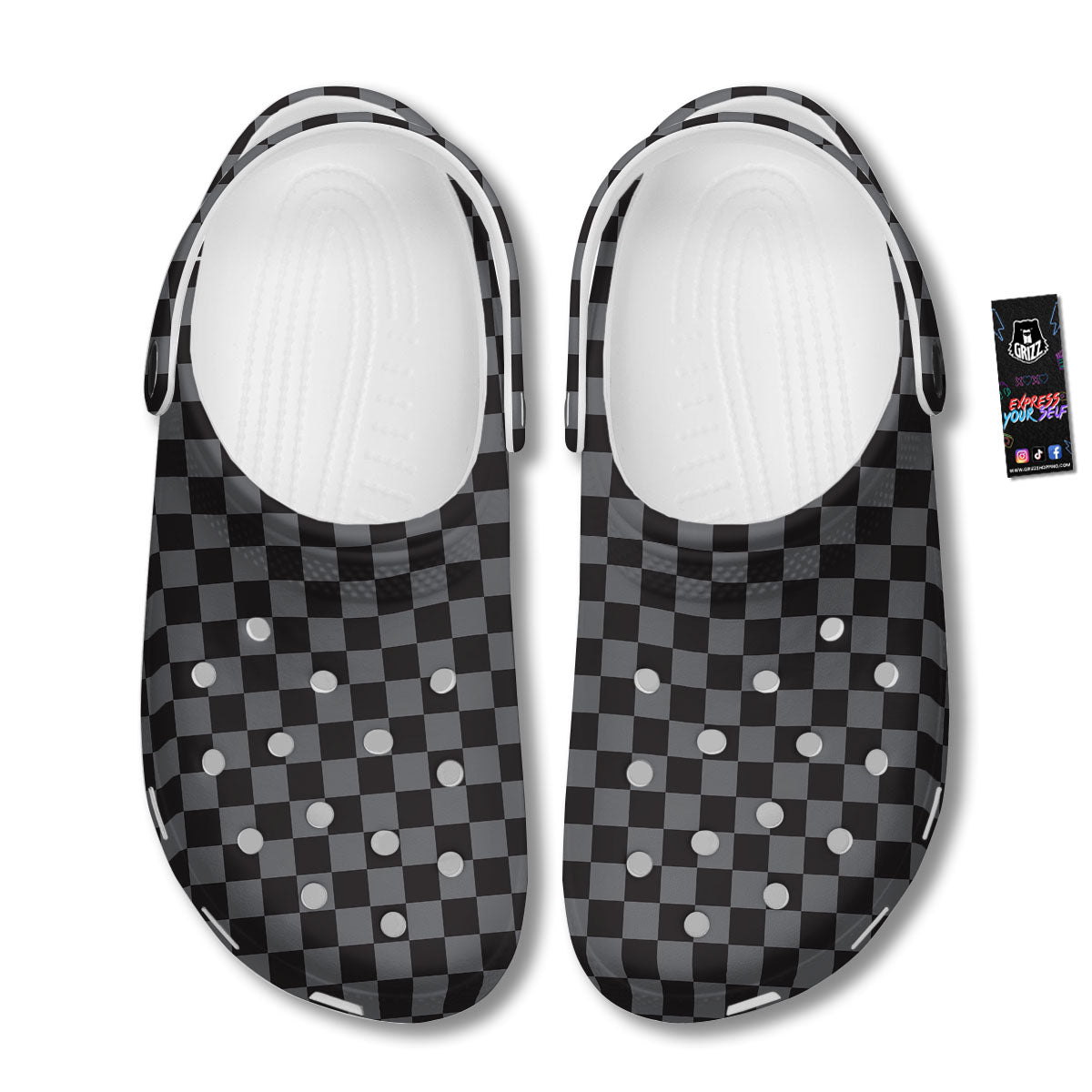 Checkered Black And Grey Print Pattern Clog-grizzshop