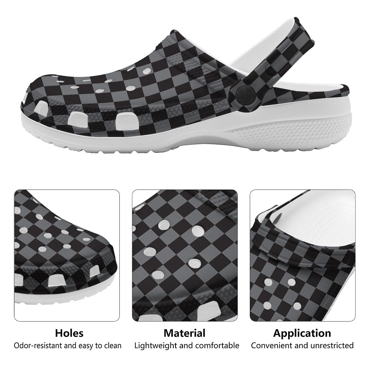 Checkered Black And Grey Print Pattern Clog-grizzshop