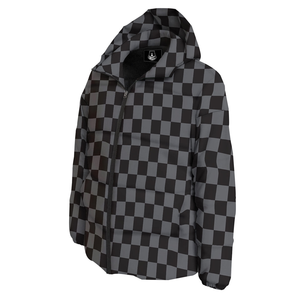 Checkered Black And Grey Print Pattern Down Jacket-grizzshop
