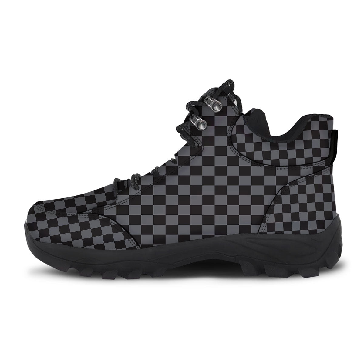 Checkered Black And Grey Print Pattern Hiking Shoes-grizzshop