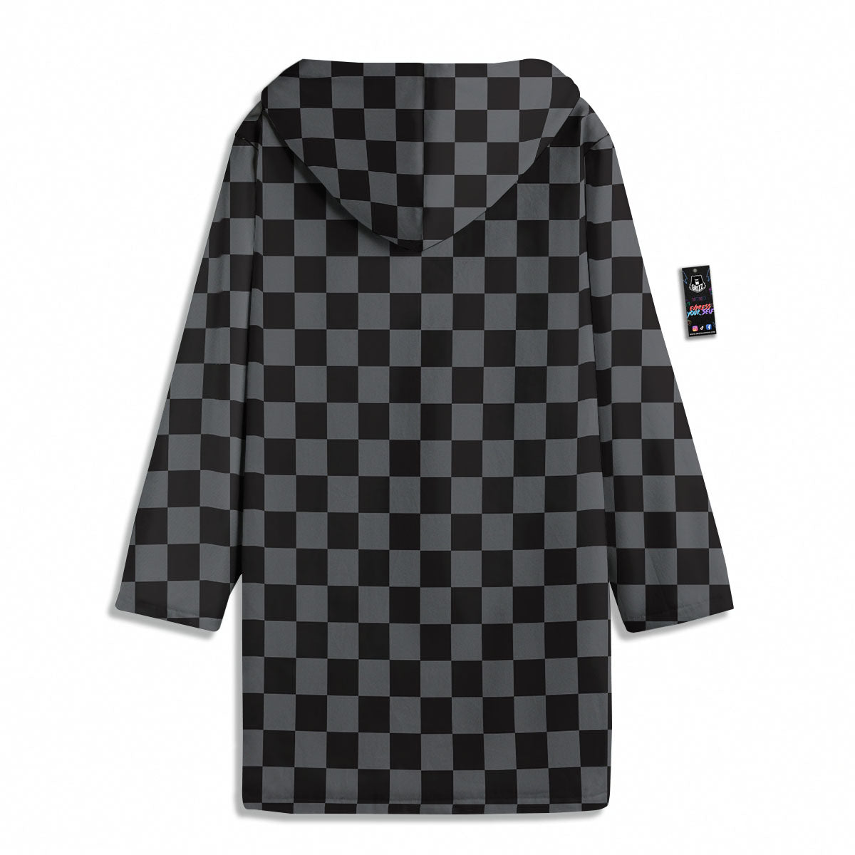 Checkered Black And Grey Print Pattern Men's Windbreaker Jacket-grizzshop