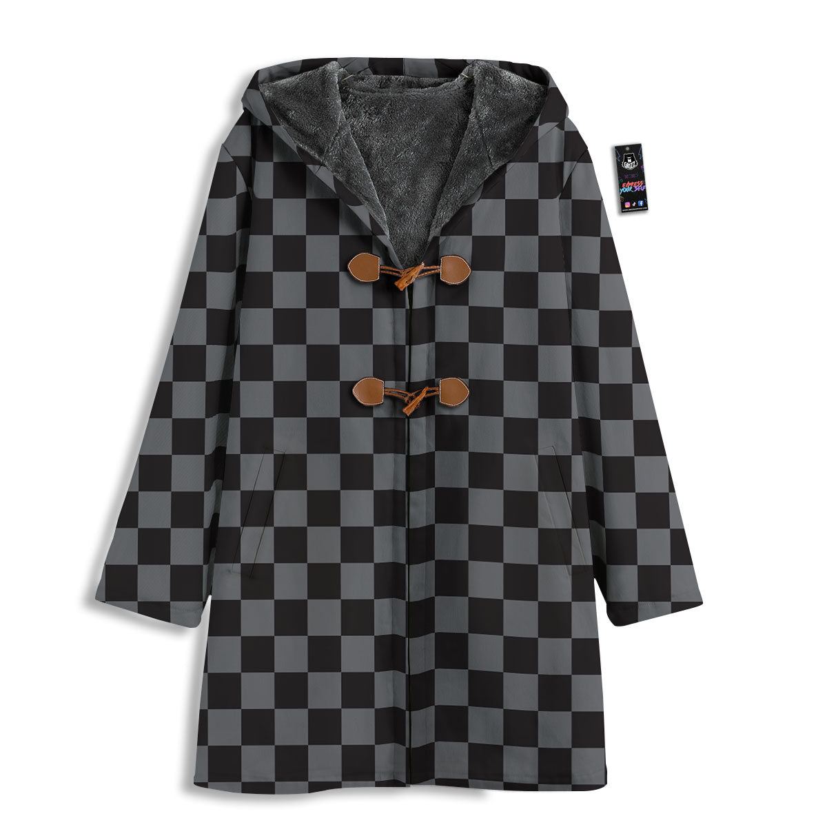 Checkered Black And Grey Print Pattern Men's Windbreaker Jacket-grizzshop