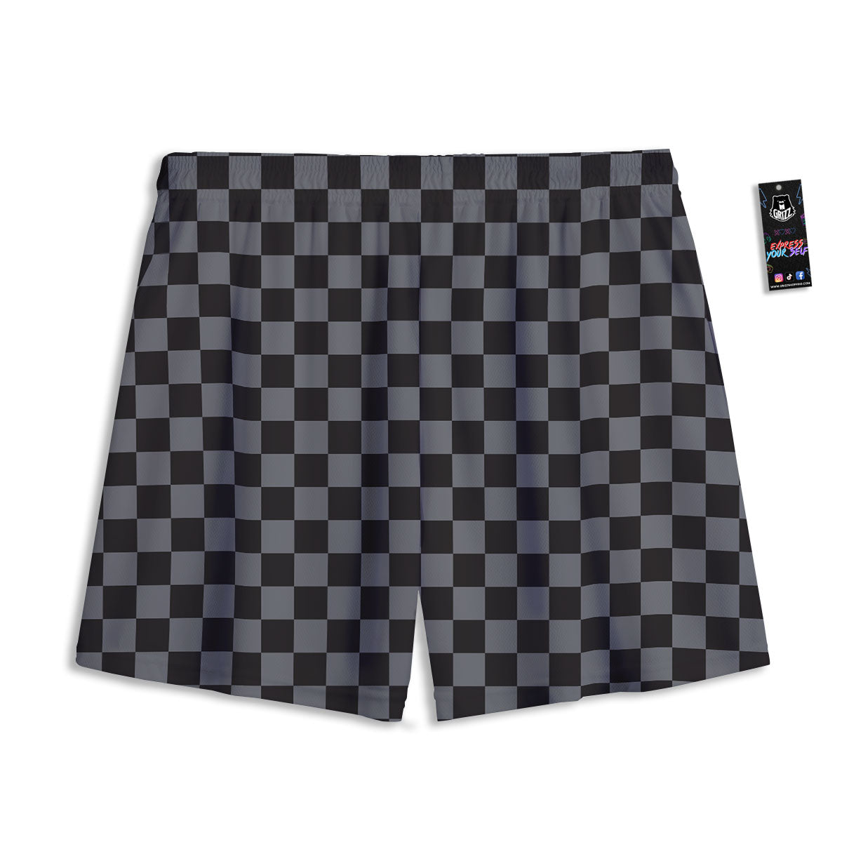 Checkered Black And Grey Print Pattern Mesh Shorts