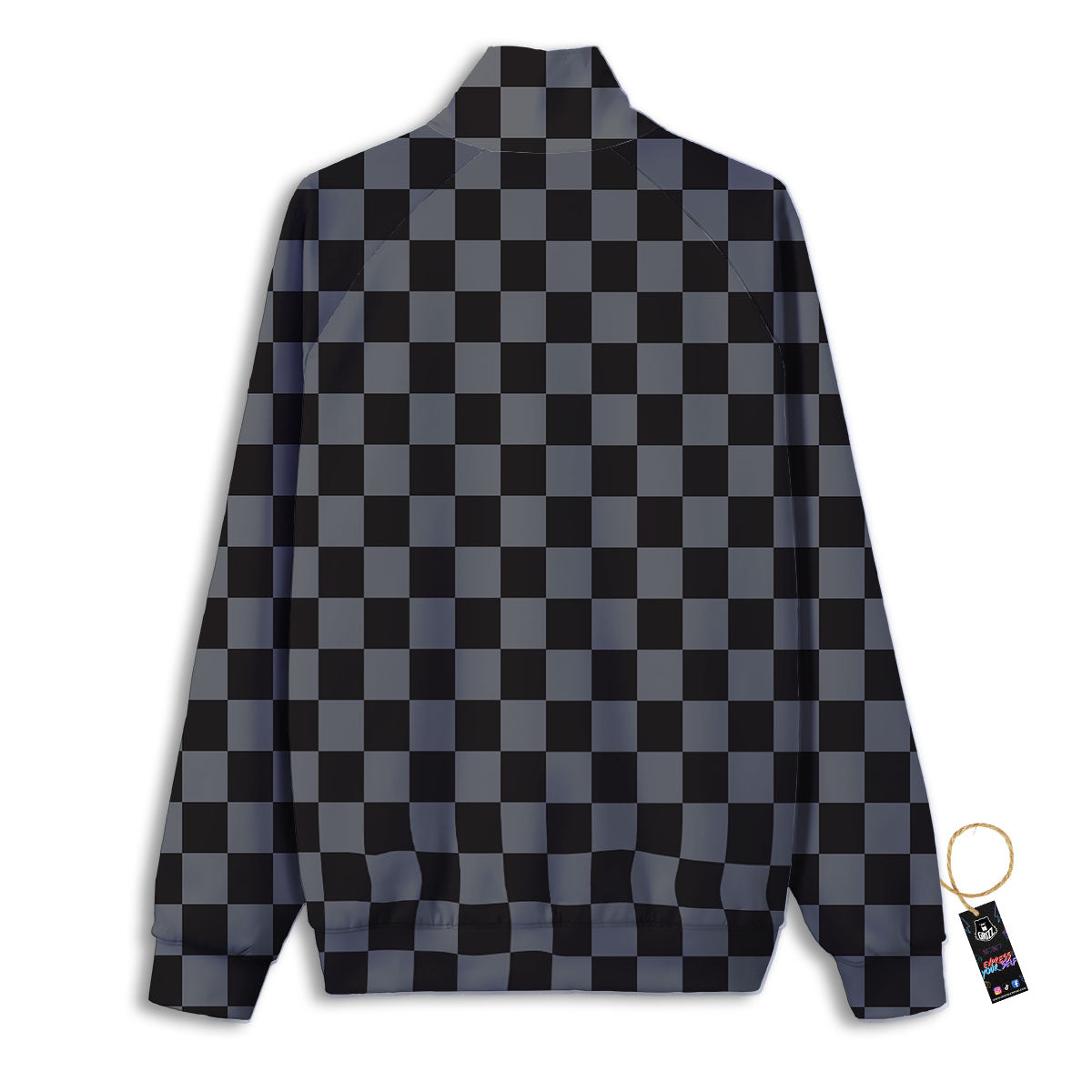 Checkered Black And Grey Print Pattern Track Jacket-grizzshop